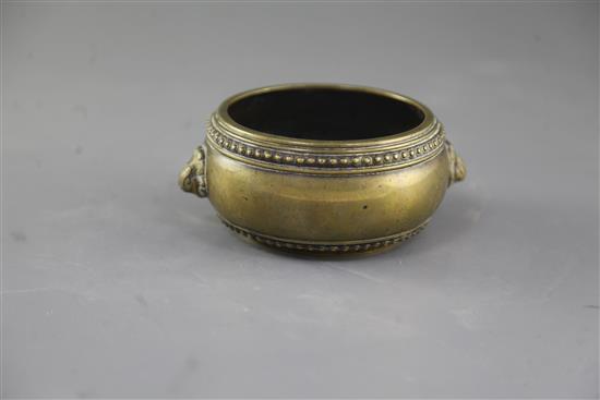 A Chinese bronze gui censer, Xuande seal mark but 18th century, w. 13.5cm